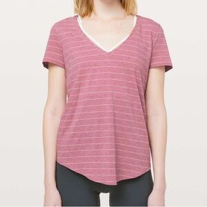 Lululemon Love Tee V Short Serve Stripe Heathered So Merlot White